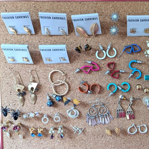 Lot of Small Earrings, 64 Pairs Dainty Earrings for Pierced Ears, Jewelry Lot - Picture 2 of 14